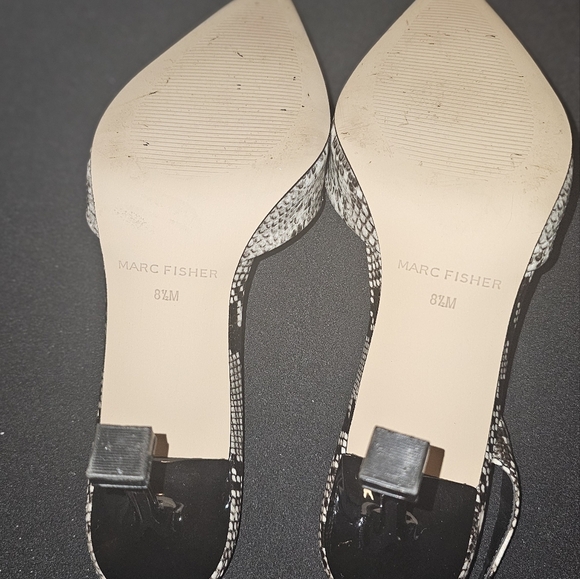 Marc Fisher Black and Cream Snake Print Slingback Heels - Picture 3 of 6